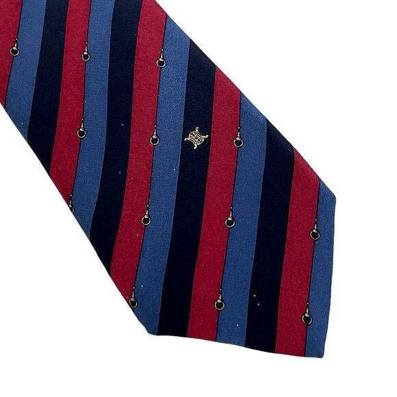 Celine Paris Luxury Designer Necktie Gold Red Blue Striped Logo - Picture 5 of 6